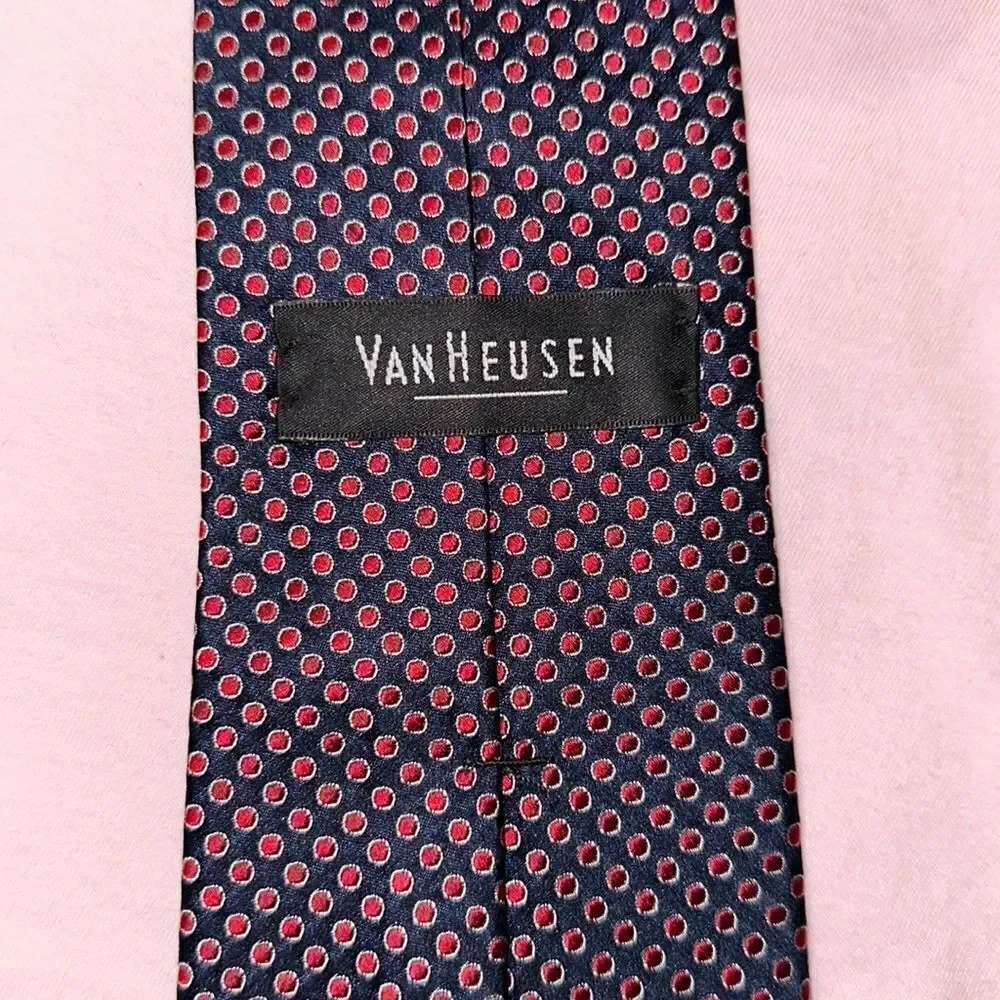 Van Heusen Navy Red White Polka Textured Silk Tie